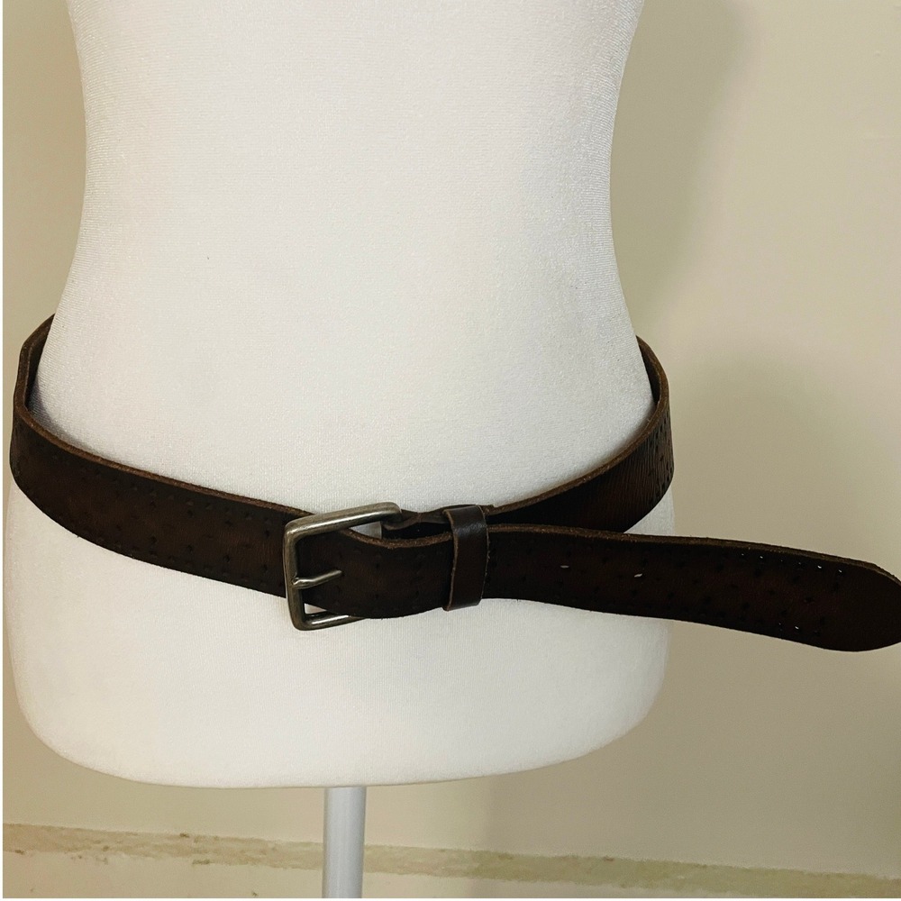 Aeropostale Mens Leather Perforated Brown Belt Medium Western Rugged Streetwear